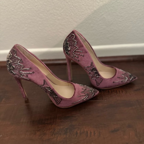 Zara Velvet Embroidered Heels - Picture 4 of 5